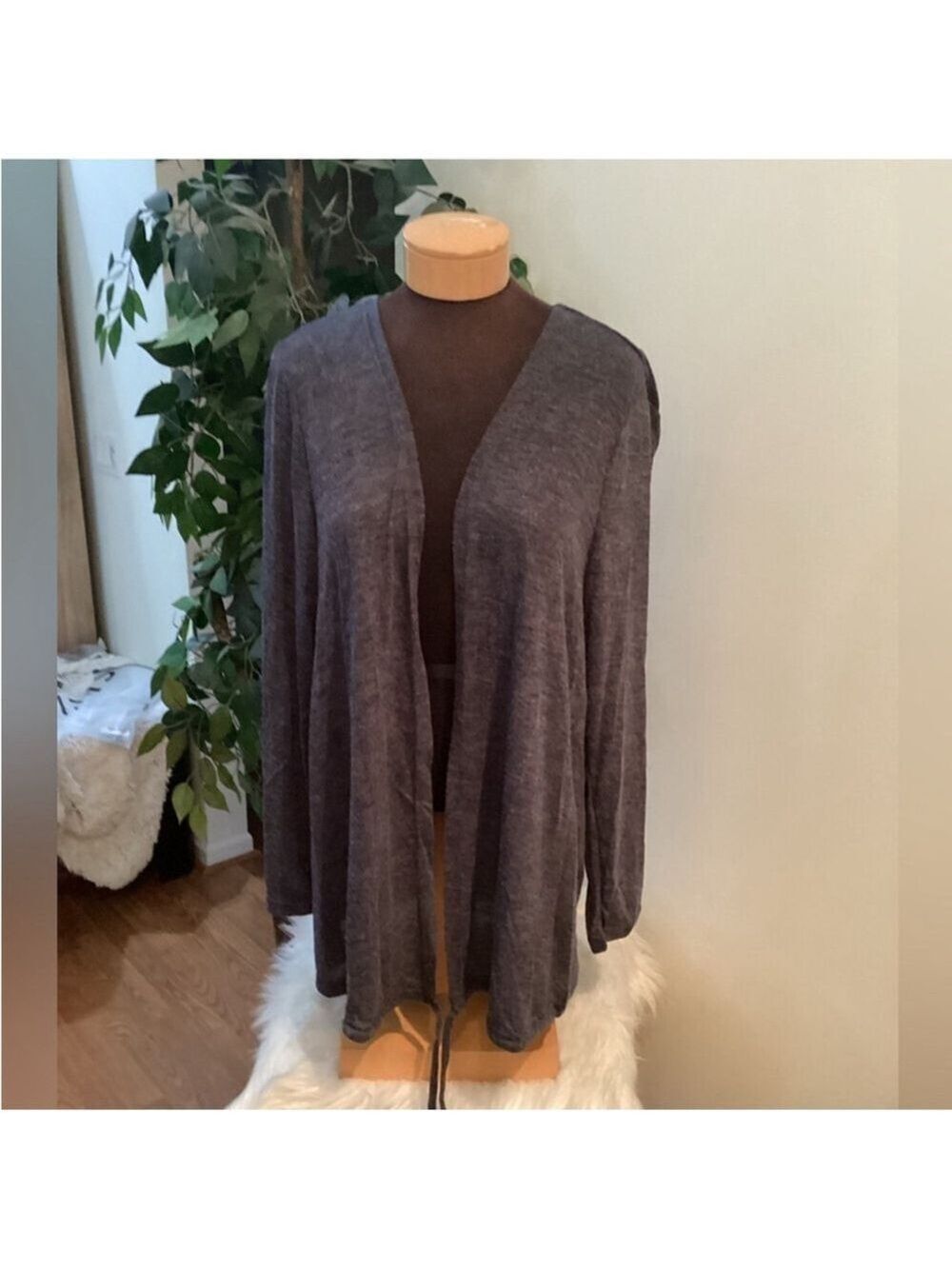 SHEIN Essnce drawstring hem navy blue marled placket coat Woman’s 3X